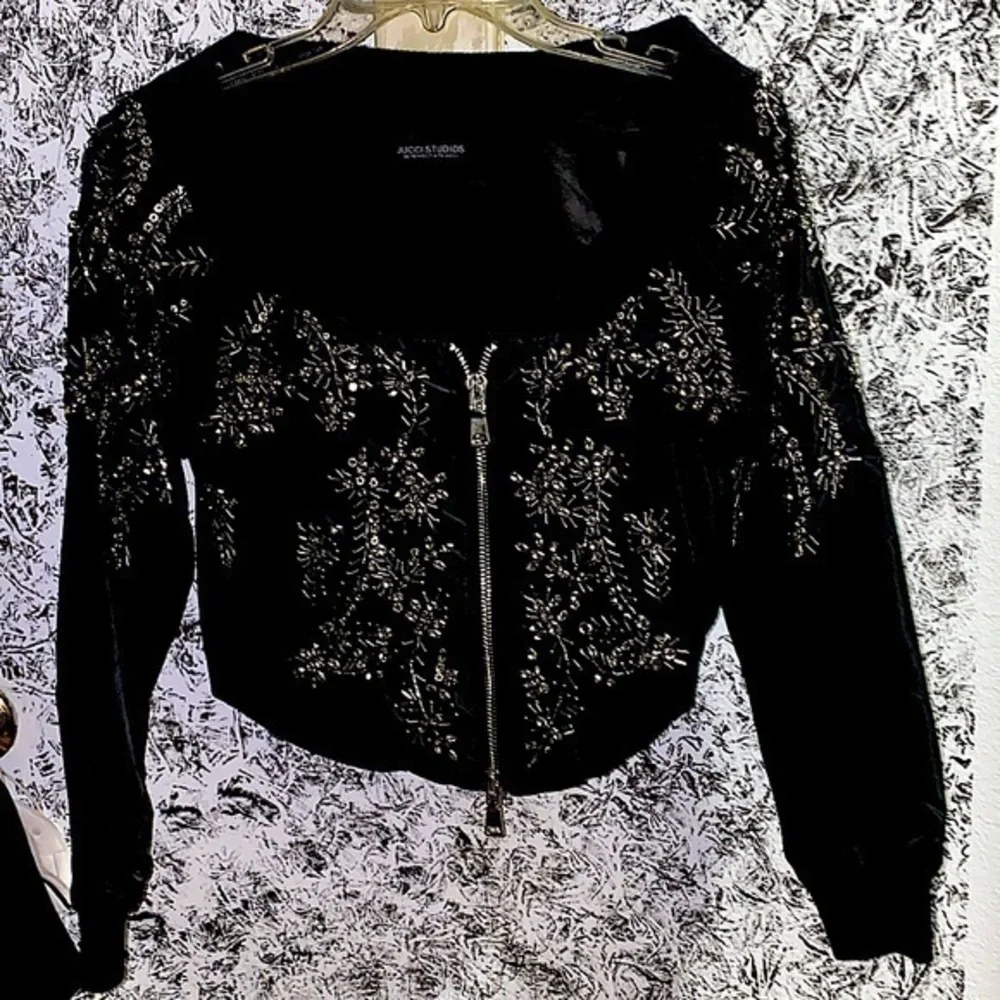 - Stylish trendy jacket covered with stones handmade with crystal size S NWOT